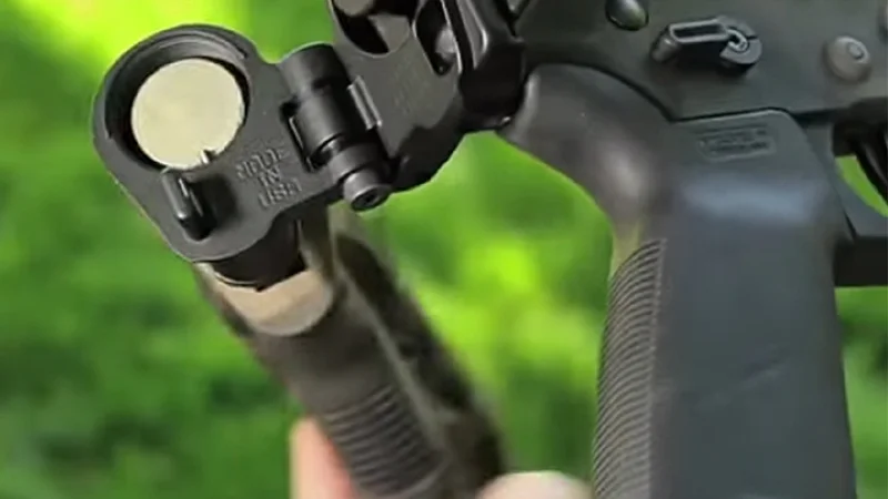 Law Tactical folding adapter in folded position on AR-15