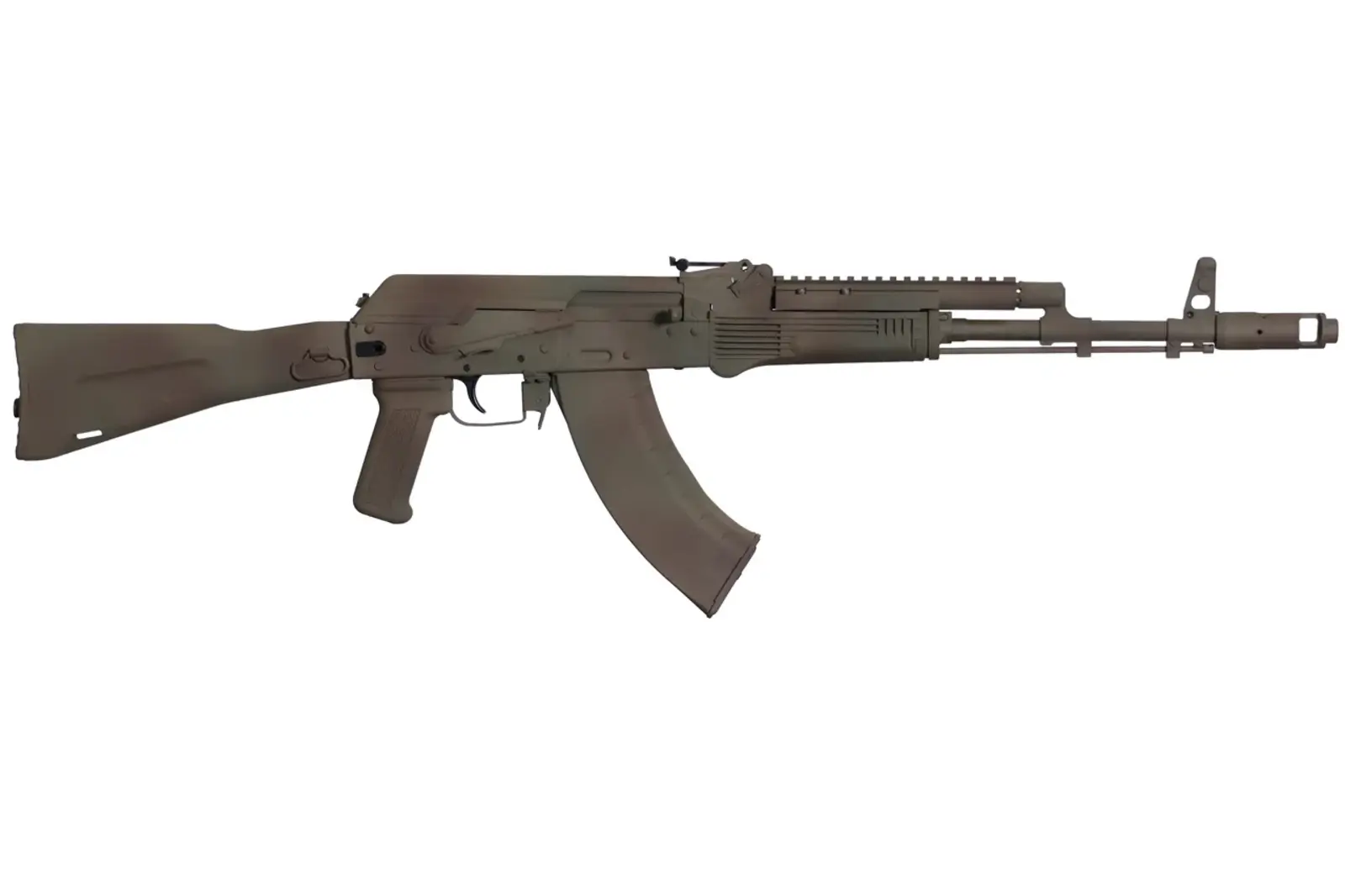 Meridian Defense Trench-103 rifle in Dubok Shadow brown Cerakote, right-side profile with the folding stock deployed