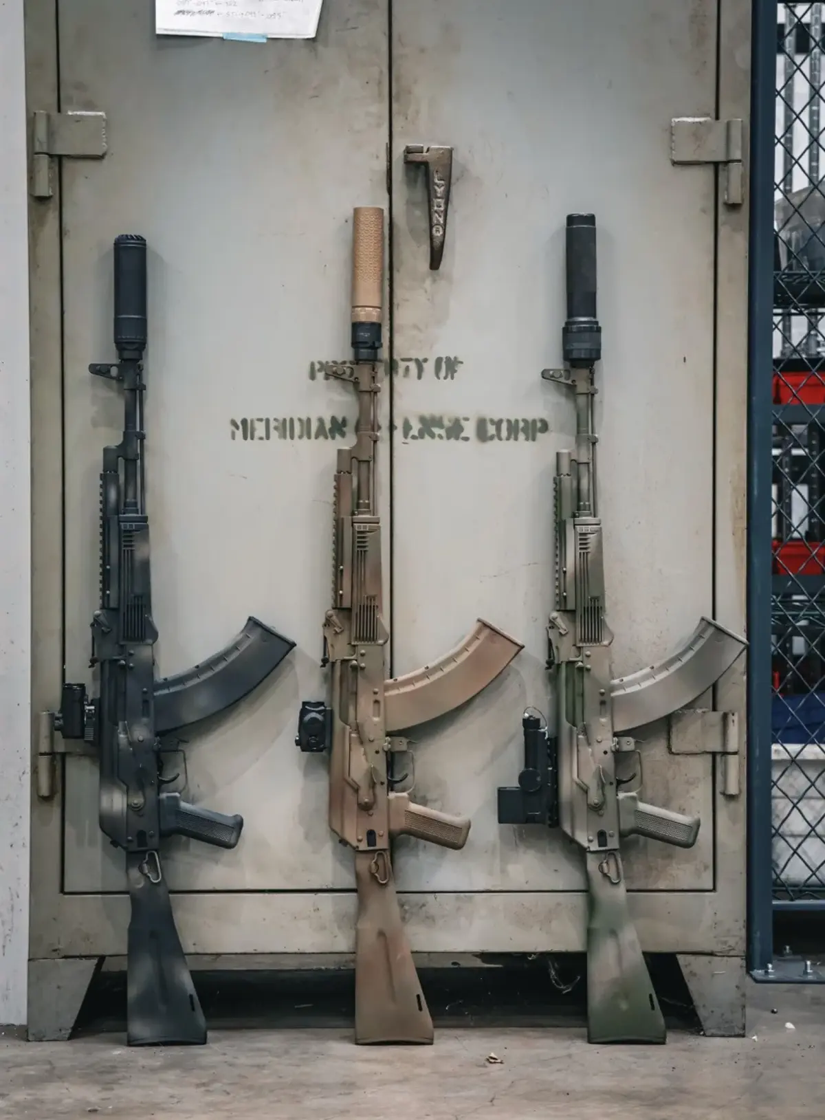 Meridian Defense Trench-103 rifle in Steppe Ghost green Cerakote camouflage with the stock folded, shown against a plain background