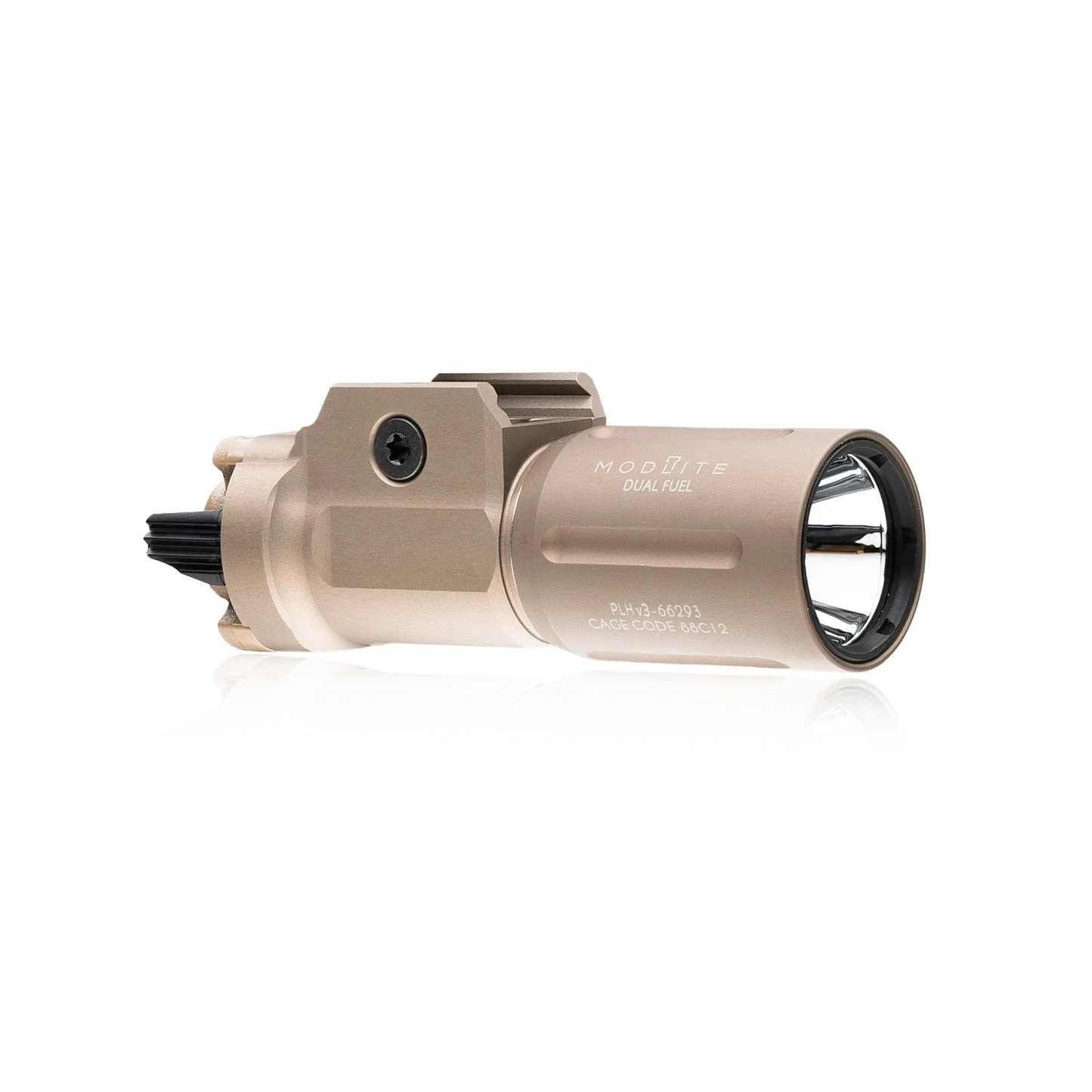 Modlite PL350 G3 pistol light package in Flat Dark Earth with the PLHv3 head installed