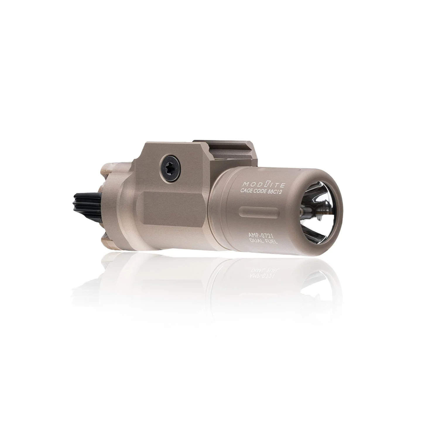Modlite PL350c compact pistol light in Flat Dark Earth with the shorter AMP head installed