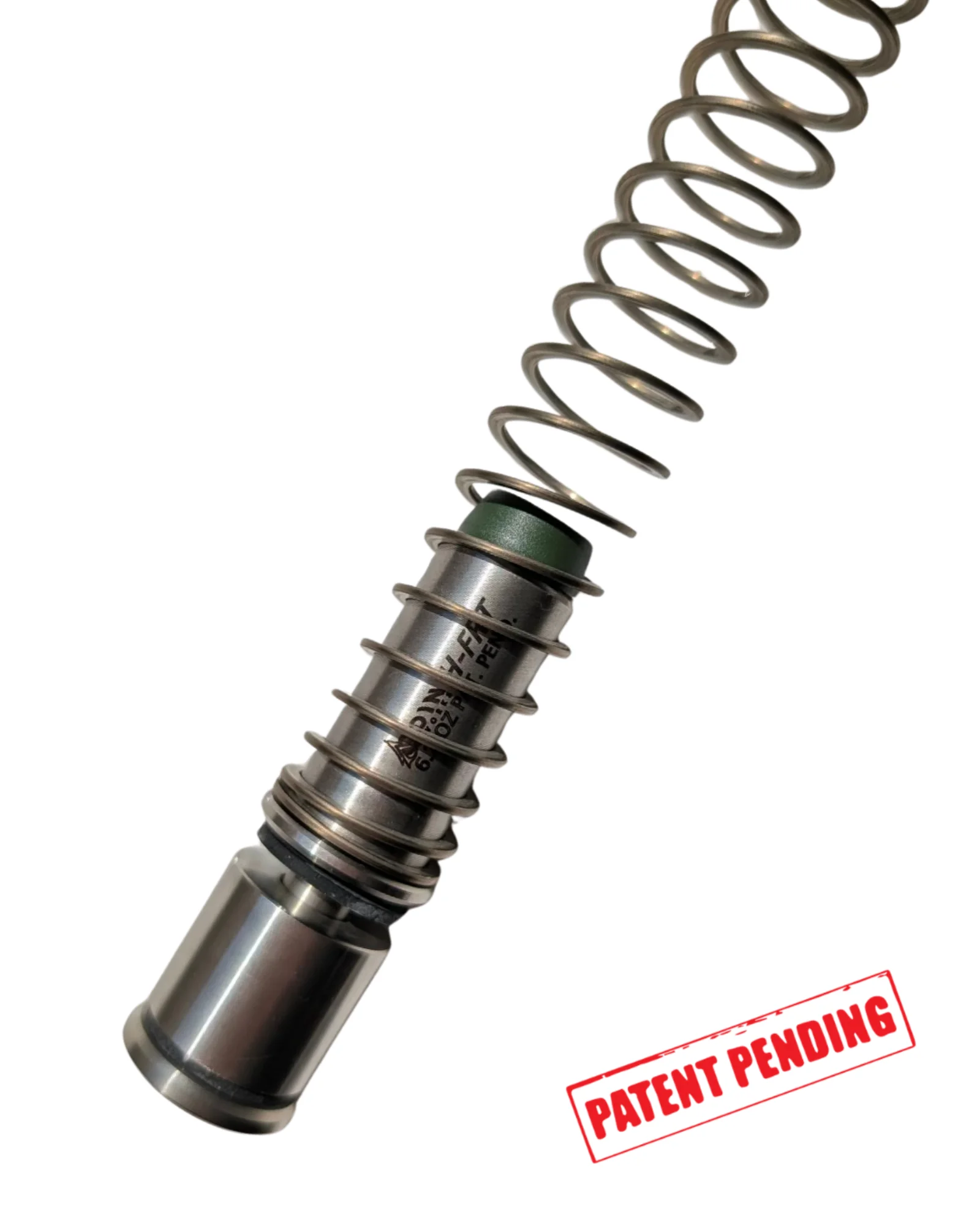 Odin Works H-FRT heavy buffer for AR-15 with proprietary flat wire spring on dark background
