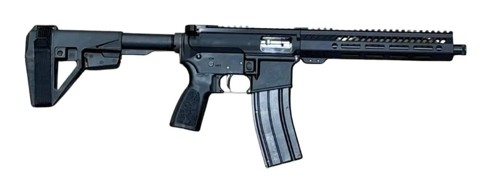 One Horse Express 22 Pistol, a 12-inch .22 LR AR-pattern pistol with an adjustable stabilizing brace and M-LOK handguard