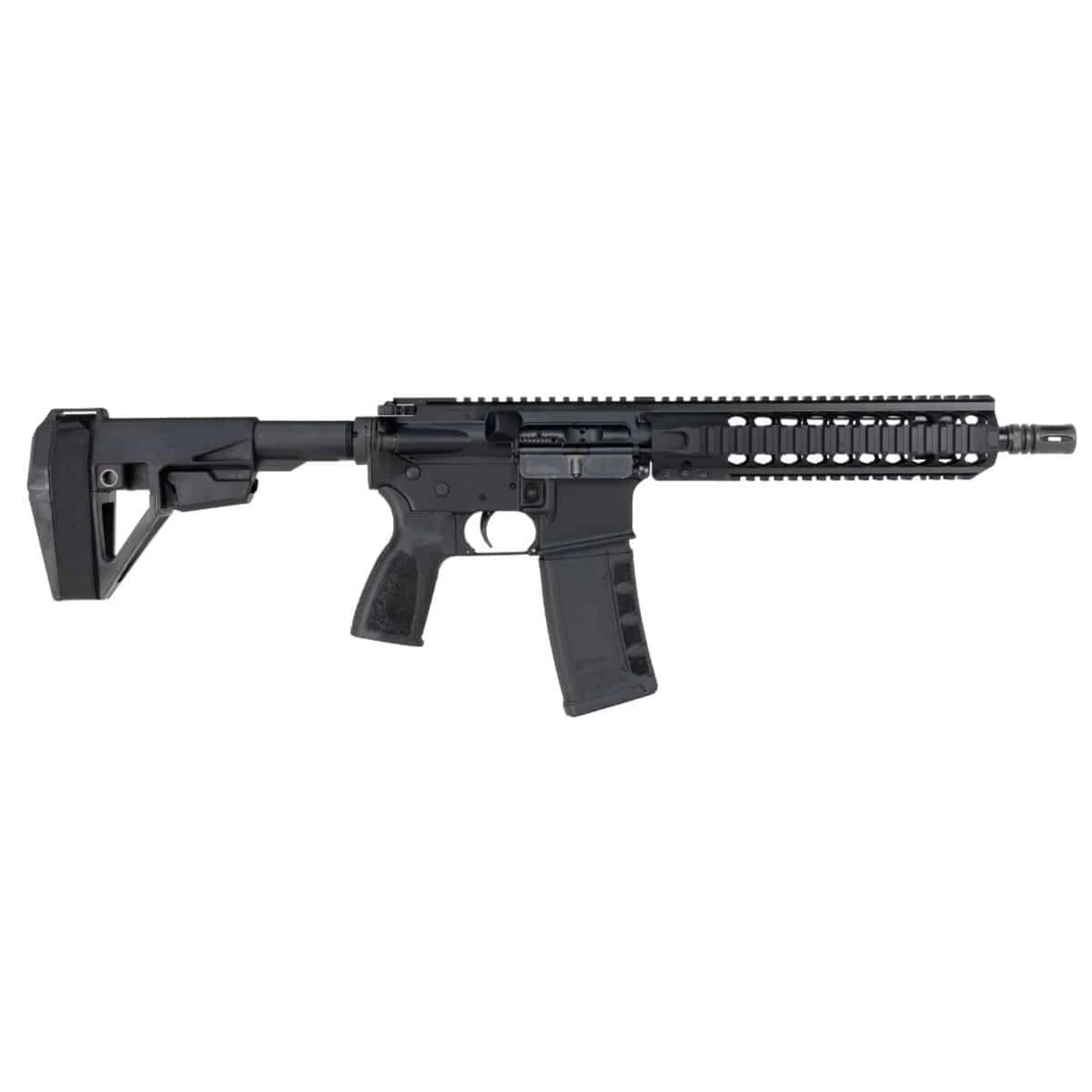 One Horse Express 10.5-inch Quad FRS pistol, right-side studio view with Picatinny quad rail and SBA5 brace