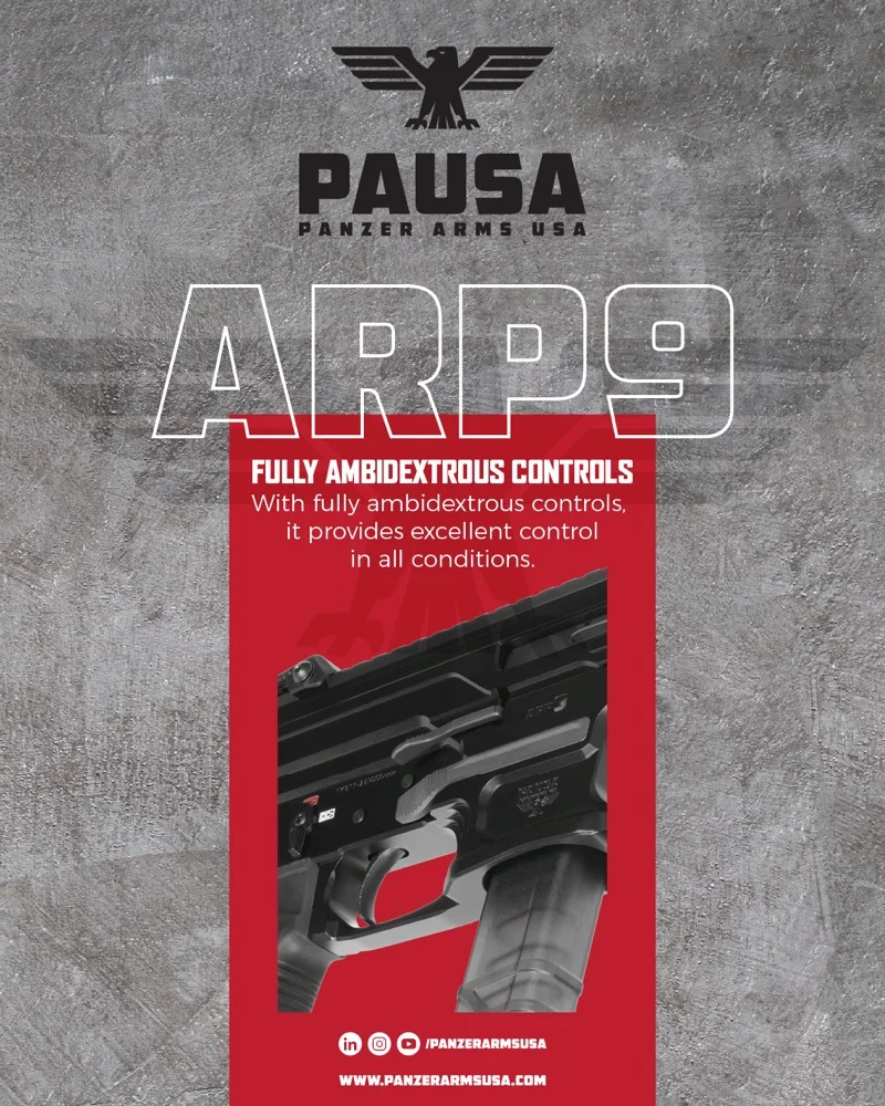 Panzer Arms USA ARP9 receiver showing fully ambidextrous safety, magazine release, and bolt release controls