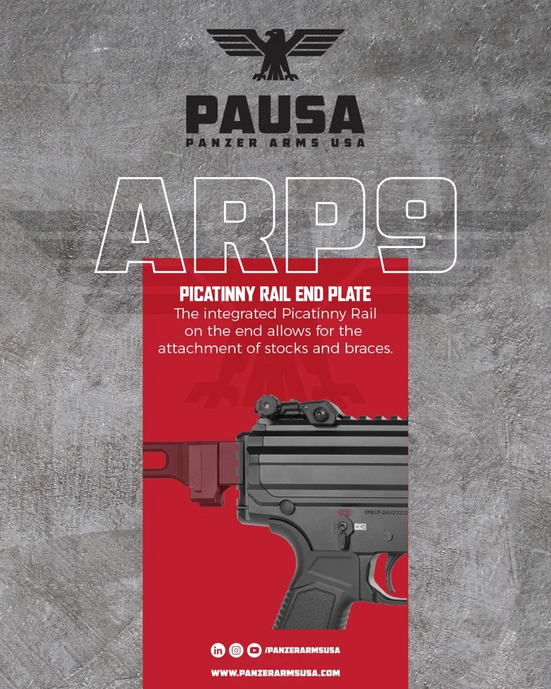 Panzer Arms USA ARP9 1913 Picatinny rear end plate showing universal stock and brace interface