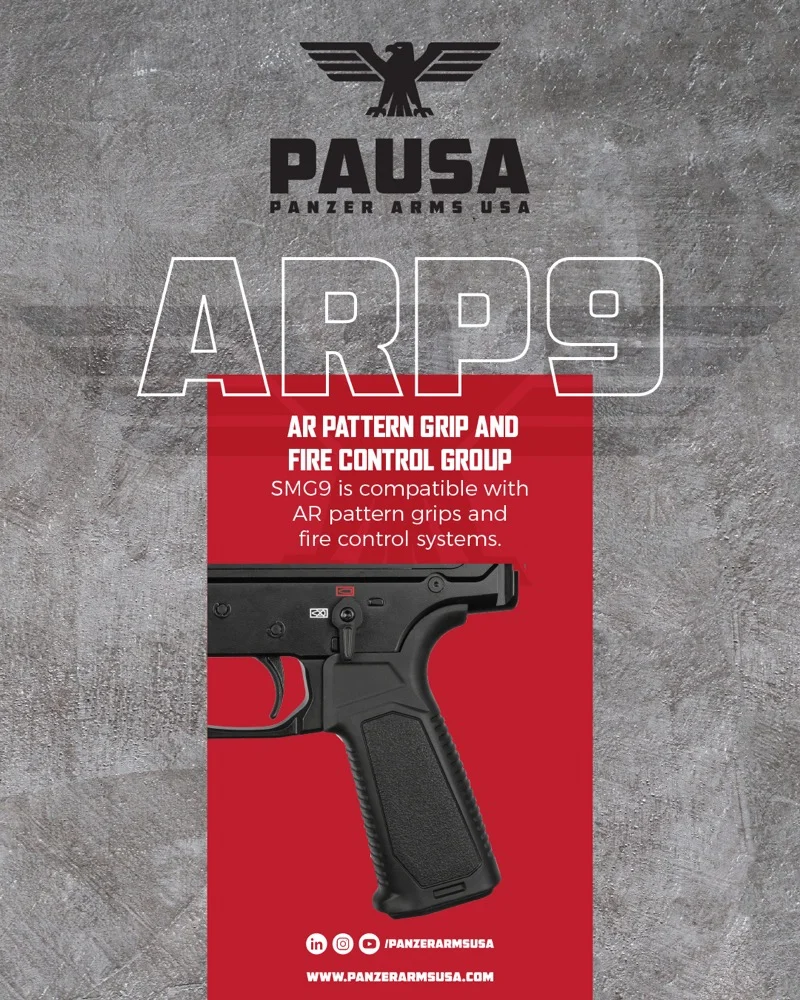 Panzer Arms USA ARP9 lower receiver showing AR-15 pattern grip and fire control group compatibility