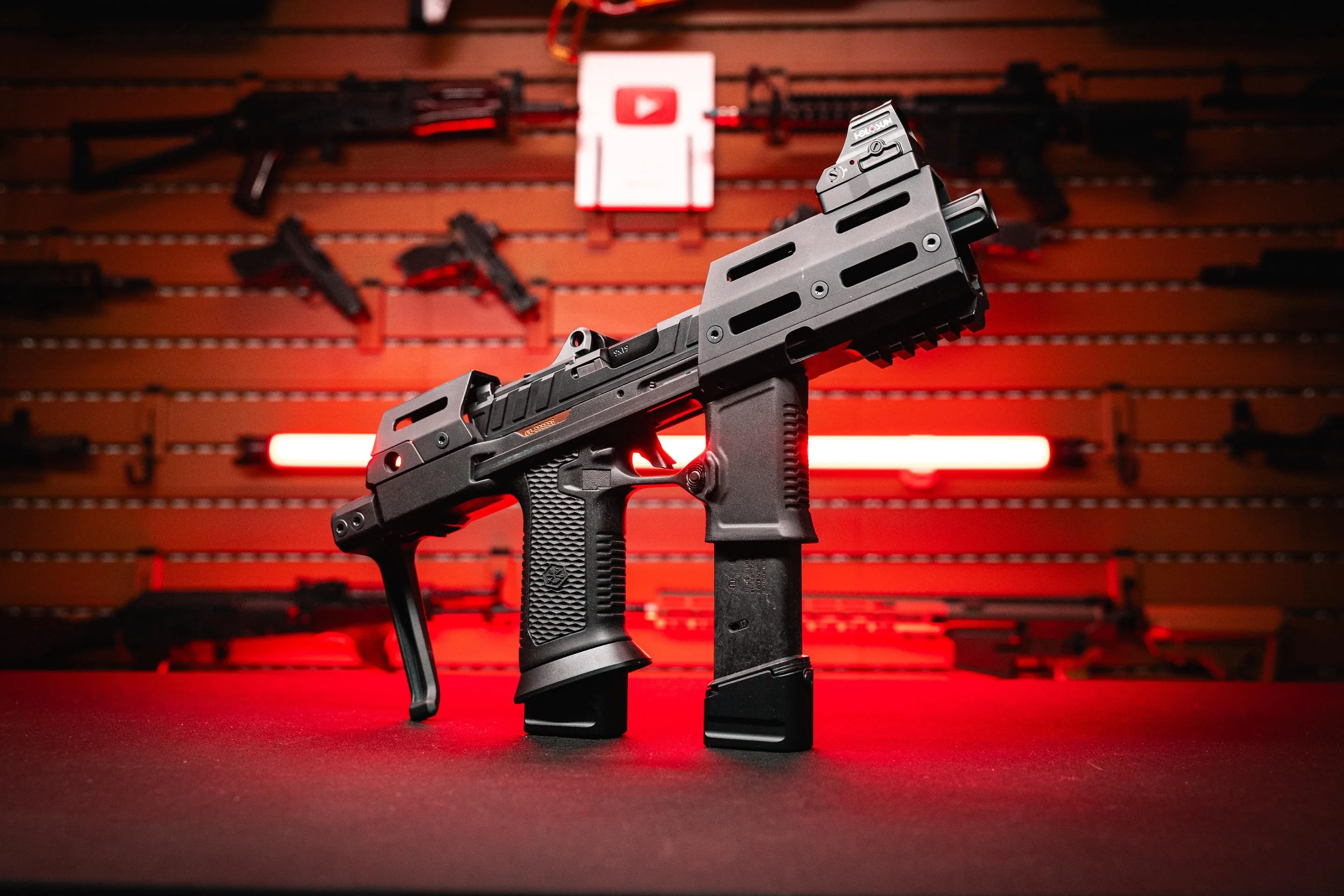 PSA AXR PDW in black with angled foregrip and folding brace