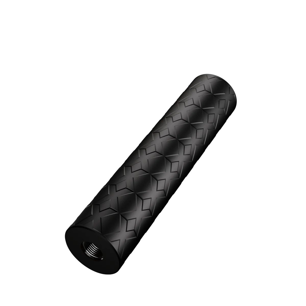 Exigent Defense FireCat22 Inconel rimfire suppressor on a black background, showing the diamond lattice body and integral 1/2x28 direct-thread mount