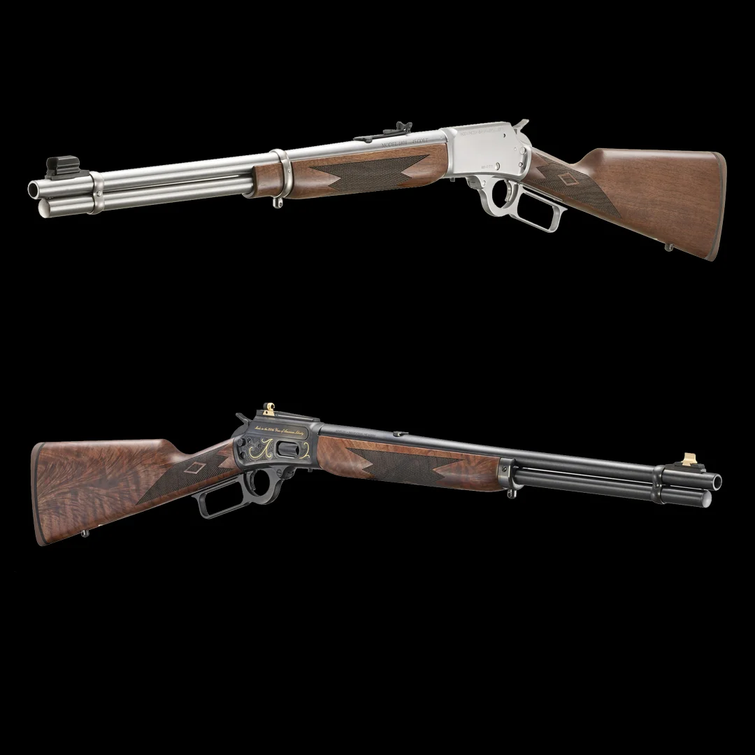 Marlin Model 1894 250th Anniversary lever-action rifles in stainless and blued configurations with walnut stocks