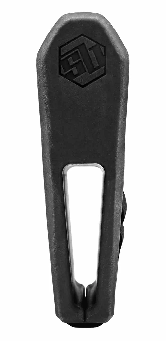 Rear view of the black SB Tactical SBA6 brace showing its narrow vertical profile and the SB Tactical hex logo on the top of the cuff