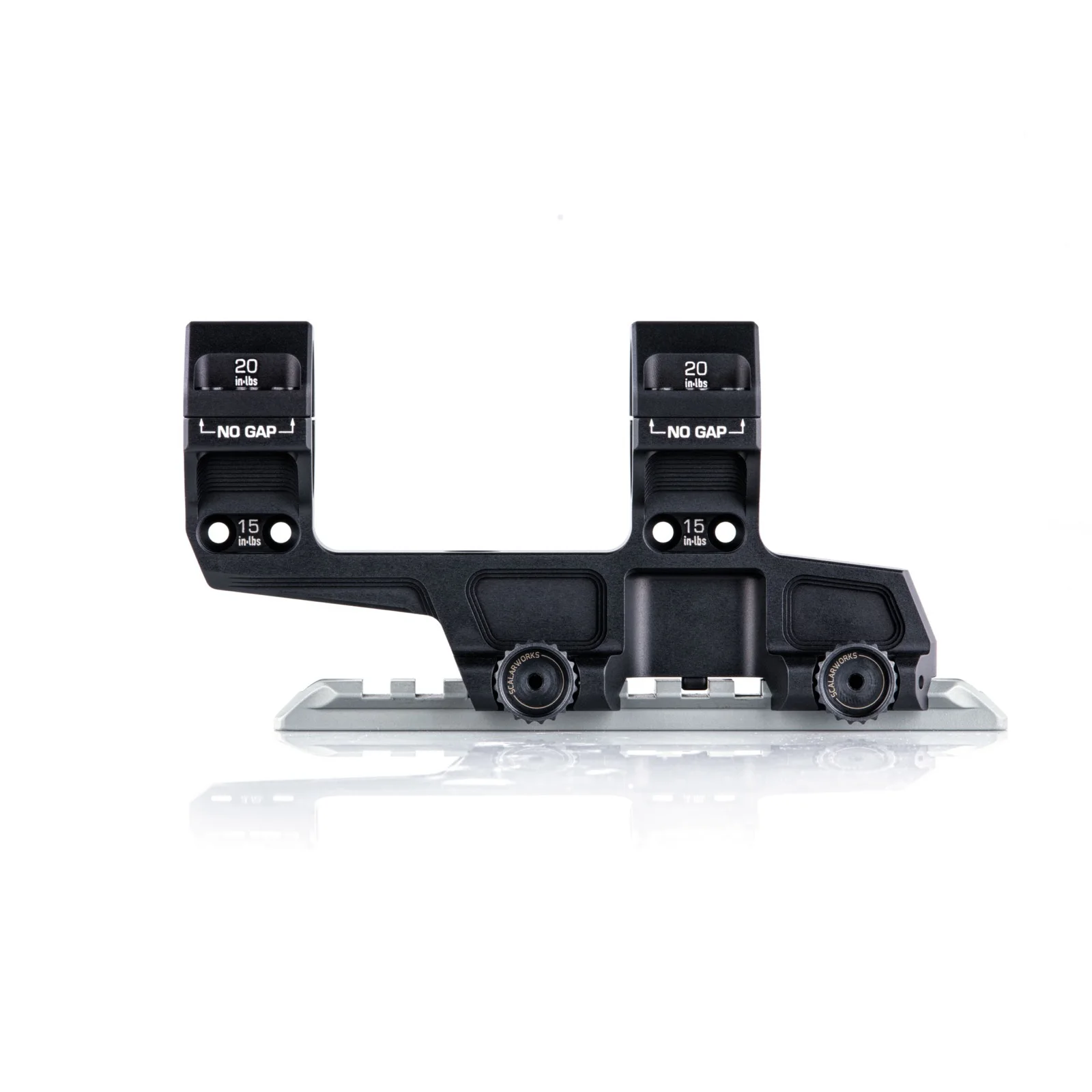 Scalarworks LEAP/08 SW0825 30mm mount on a Picatinny rail, showing the taller 1.93-inch body and dual ClickDrive wheels