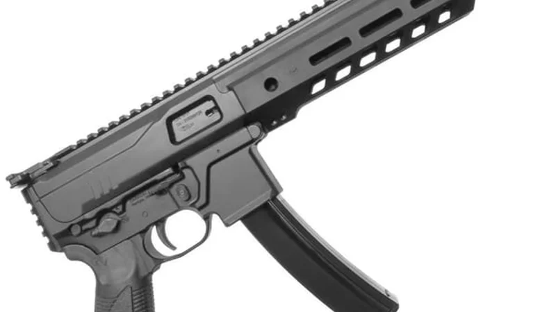 Side view of a Caracal CMP9 9mm pistol (MP5-style) on a white background