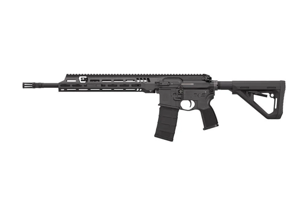 SIG Sauer SIG516 G3 Mohawk 16-inch 5.56 rifle, left side, Magpul DT stock, SIG flash hider-compensator, 30-round magazine