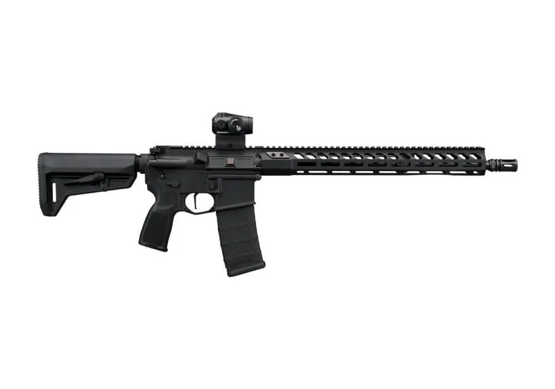 SIG M400 Forge 16-inch right side profile, showing the factory-mounted Romeo MSR Gen II red dot, full-length M-LOK handguard, and ambidextrous safety