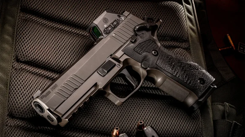 Full side profile of SIG Sauer P226X Legion pistol in Legion Gray Cerakote finish
