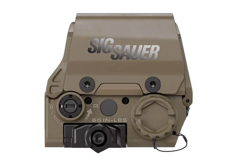 SIG Sauer ROMEO8T-AMR SHROUD in FDE, right side profile showing the titanium shroud and 0.5 MOA windage adjustment