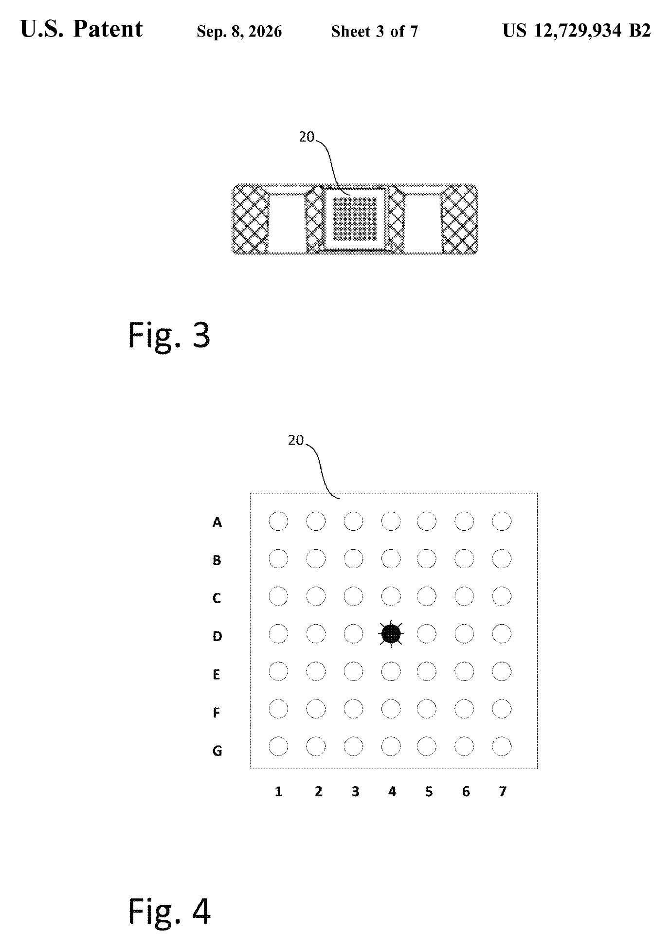 SIG Sauer patent figures showing an emitter package and a seven-by-seven addressable emitter grid with the center point illuminated