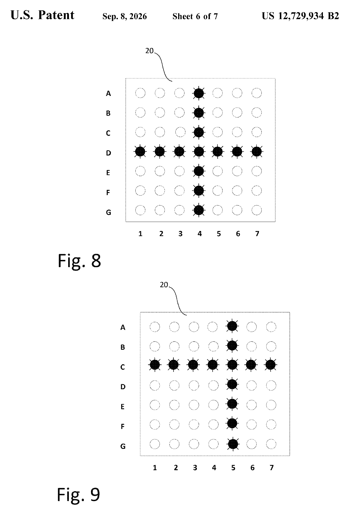 SIG Sauer patent figures showing multiple emitters forming crosshair patterns at two positions on an addressable grid