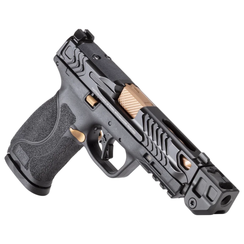 Smith & Wesson Performance Center M&P9 M2.0 Copper PVD with compensator, three-quarter view