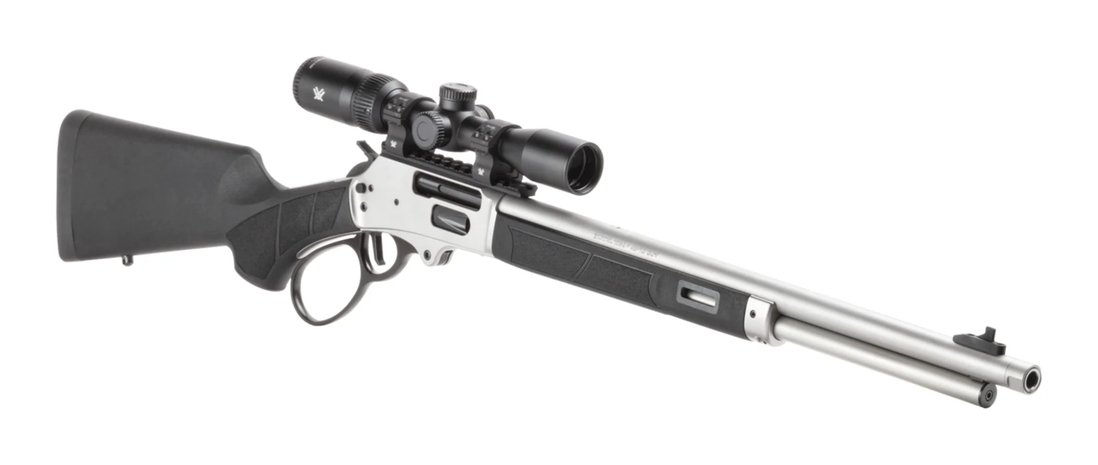 Smith & Wesson Model 1854 Scoped Combo in .45-70 Government with stainless barrel, black synthetic stock, M-LOK forend slots, and the Vortex Crossfire HD 2-7x32