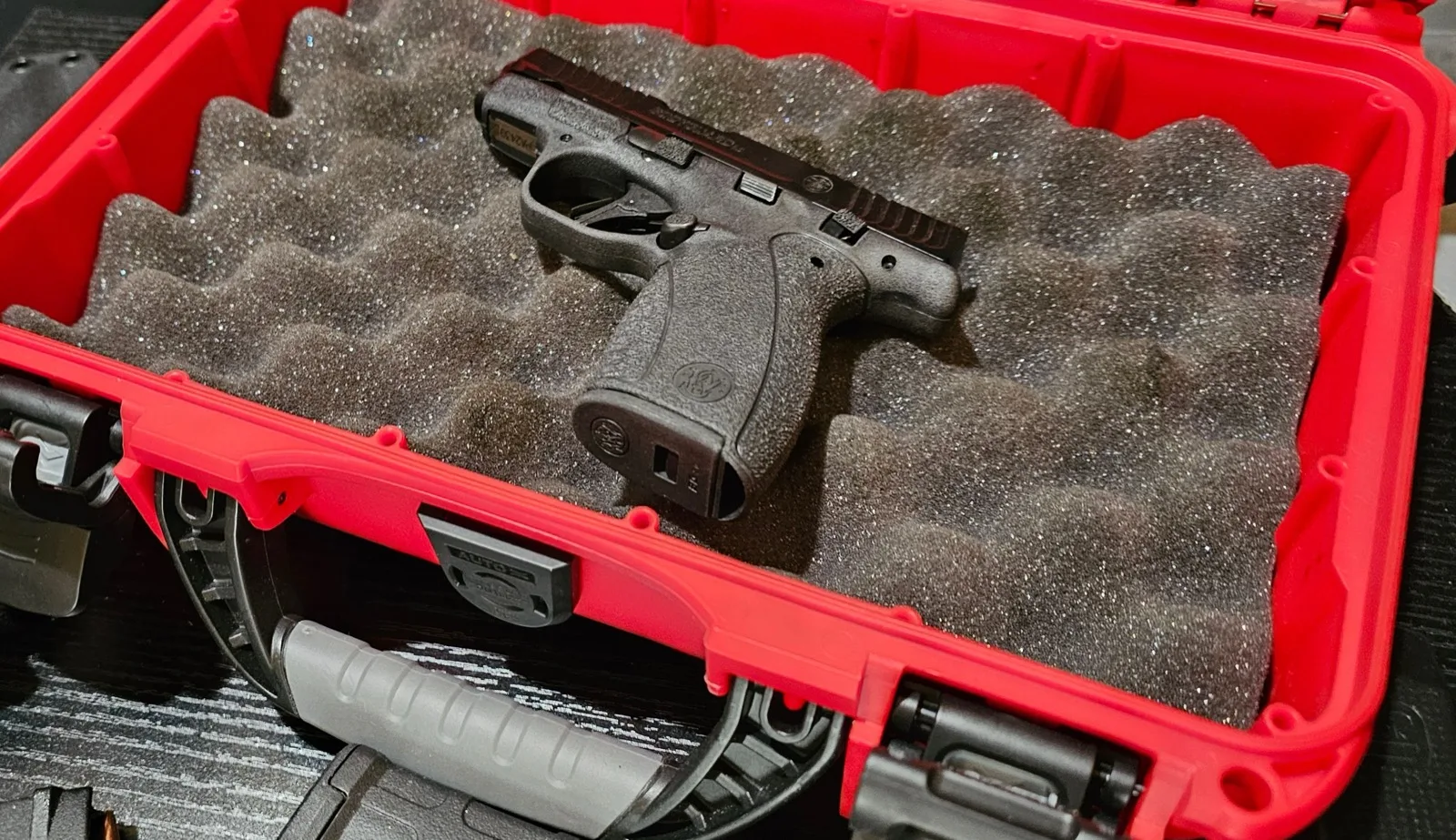 Smith & Wesson Bodyguard 2.0 .380 pistol nestled in its hard case