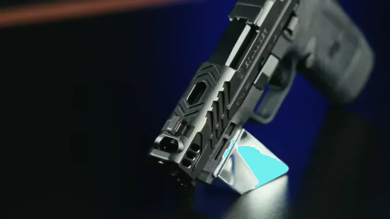 Smith & Wesson Equalizer Carry Comp Power Port detail showing ported slide and Ameriglo front sight