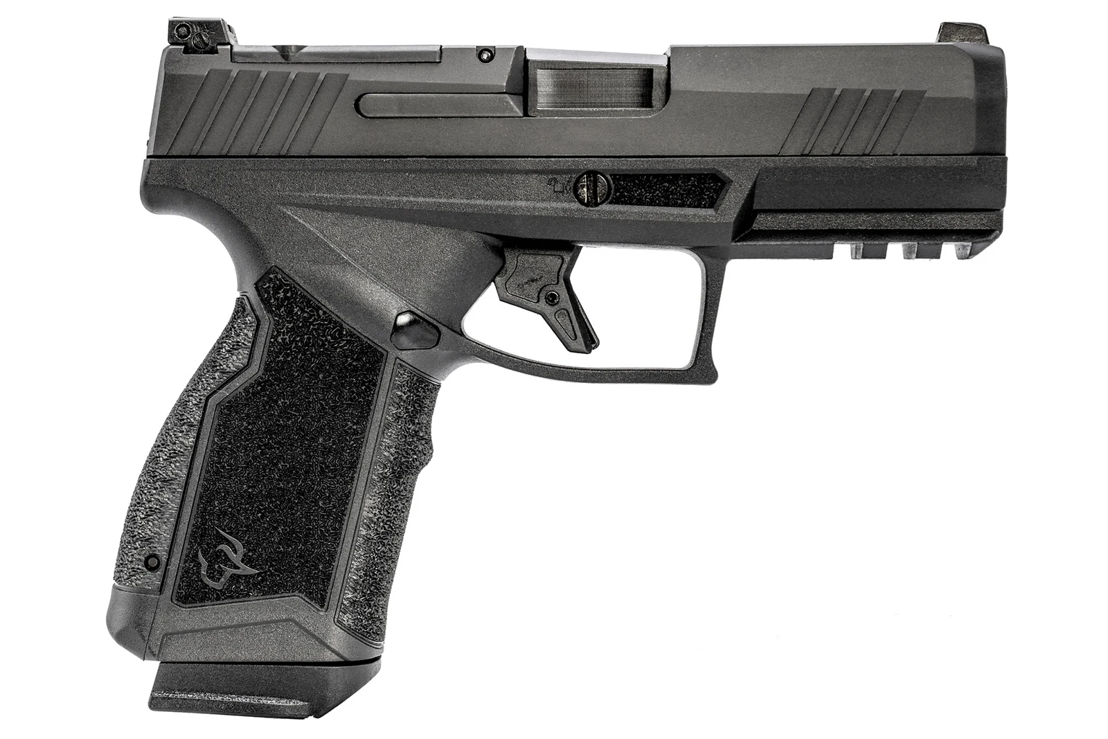 Right side profile of the Taurus GX4 Carry .380 Auto showing the MIL-STD-1913 accessory rail on the dust cover, takedown pin, and extended 15-round magazine