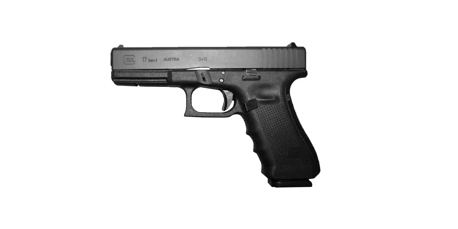 Glock 17 pistol isolated in left-side profile