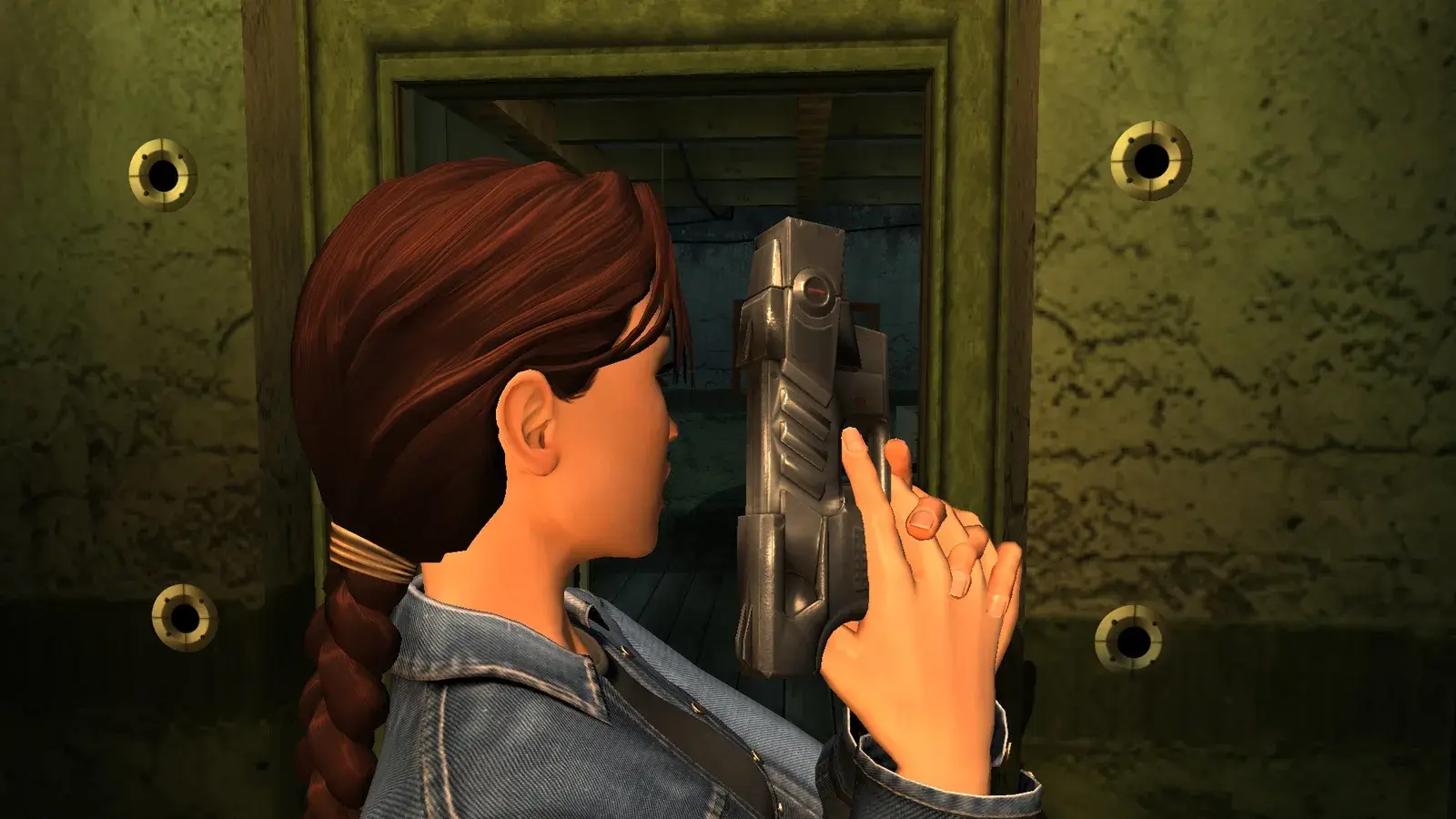 Lara Croft holding the K2 Impactor electroshock weapon in The Angel of Darkness Remastered