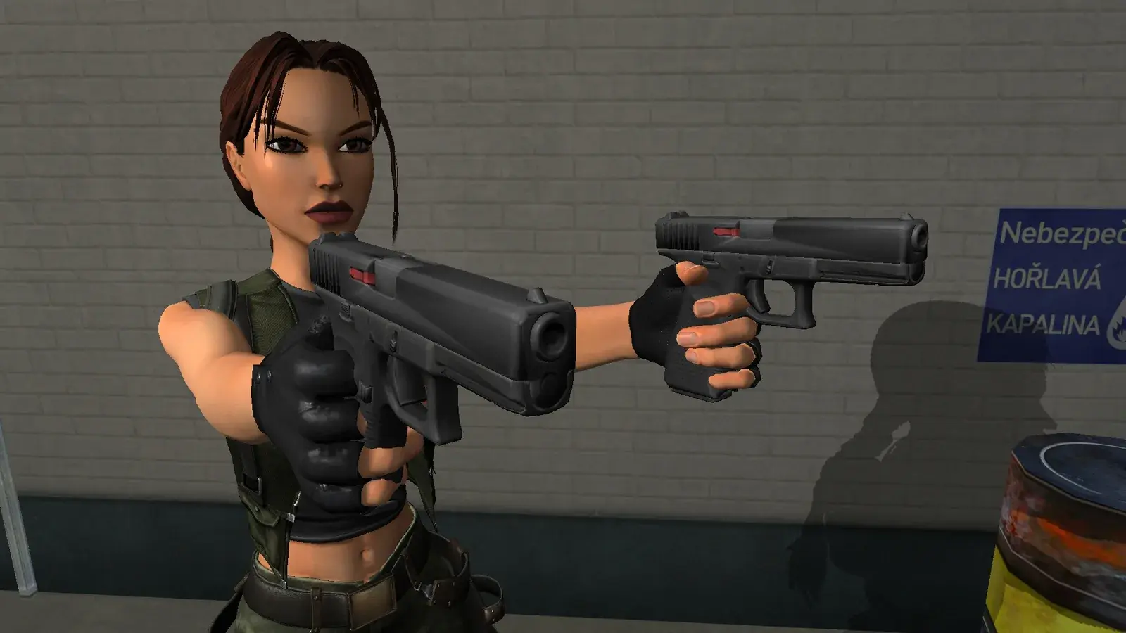 Lara Croft dual-wielding Scorpion X machine pistols in The Angel of Darkness Remastered