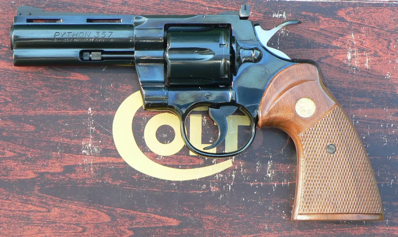 Real Colt Python revolver, shown for the fictional hand cannon's vent-rib barrel