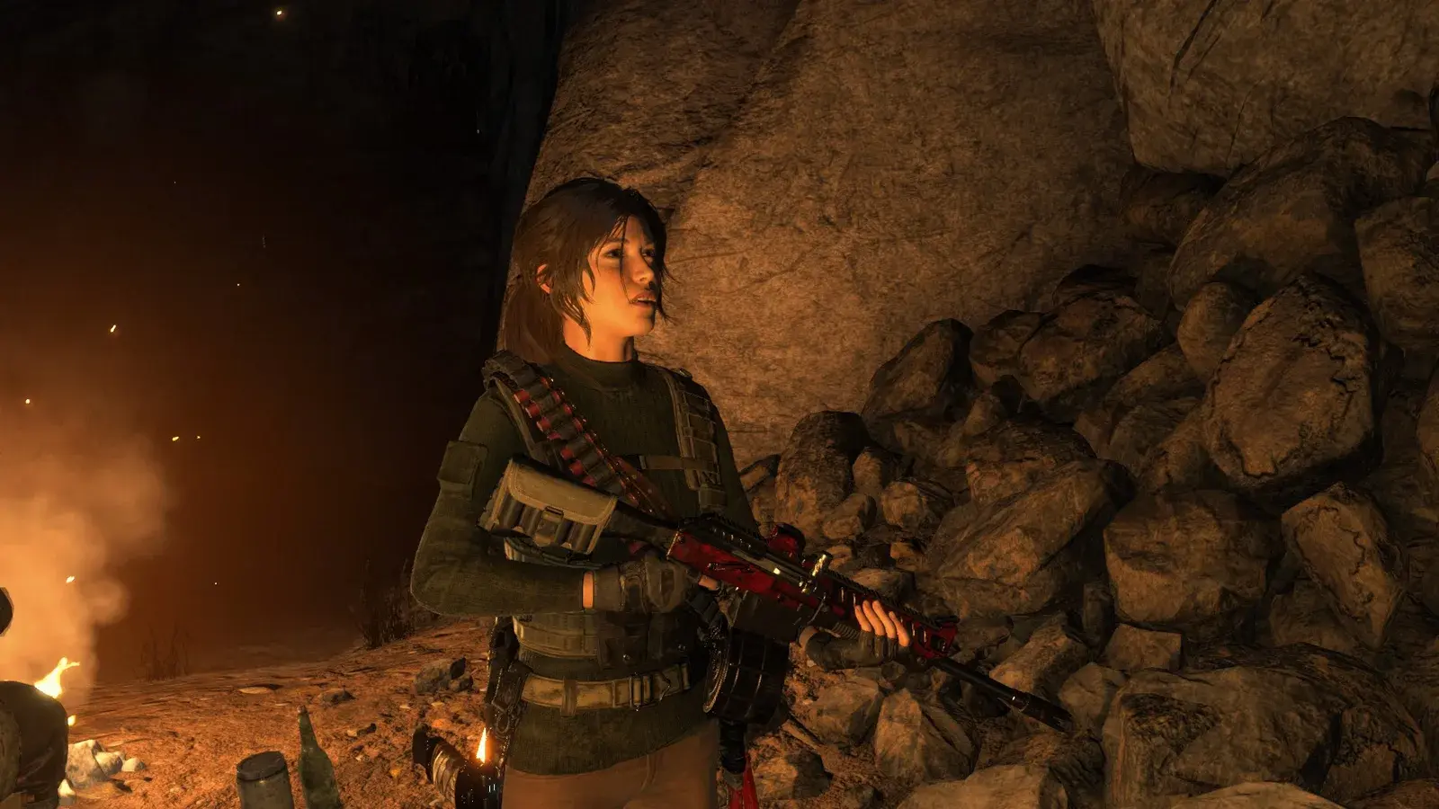 Lara holding the Harbinger shotgun in Rise of the Tomb Raider