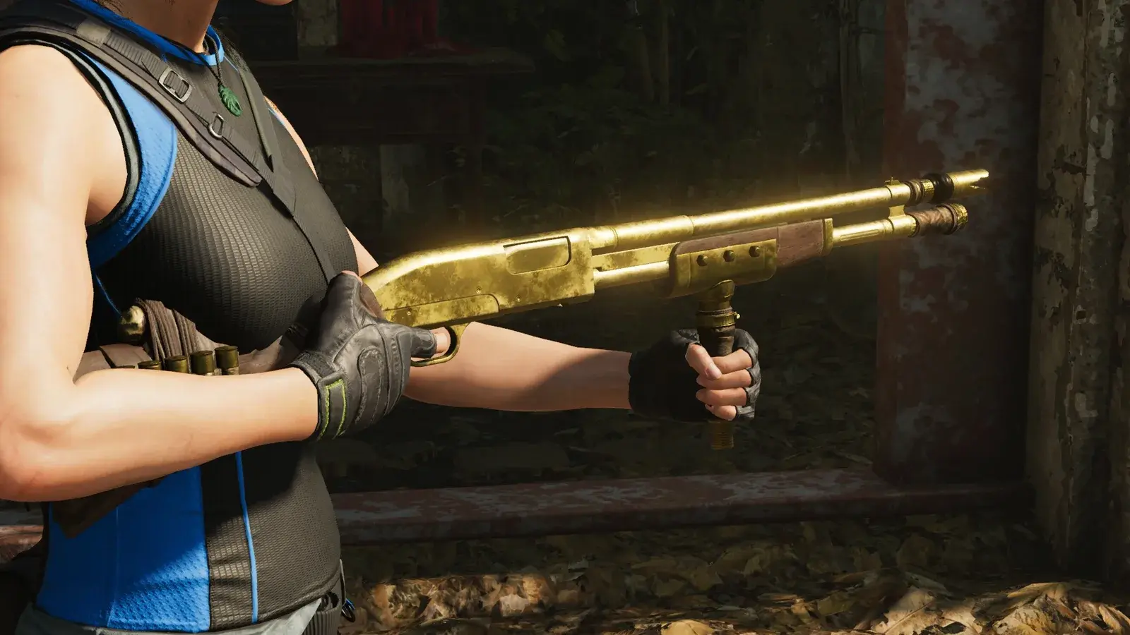 Lara holding the Bishop 600 - Gold Edition in Shadow of the Tomb Raider