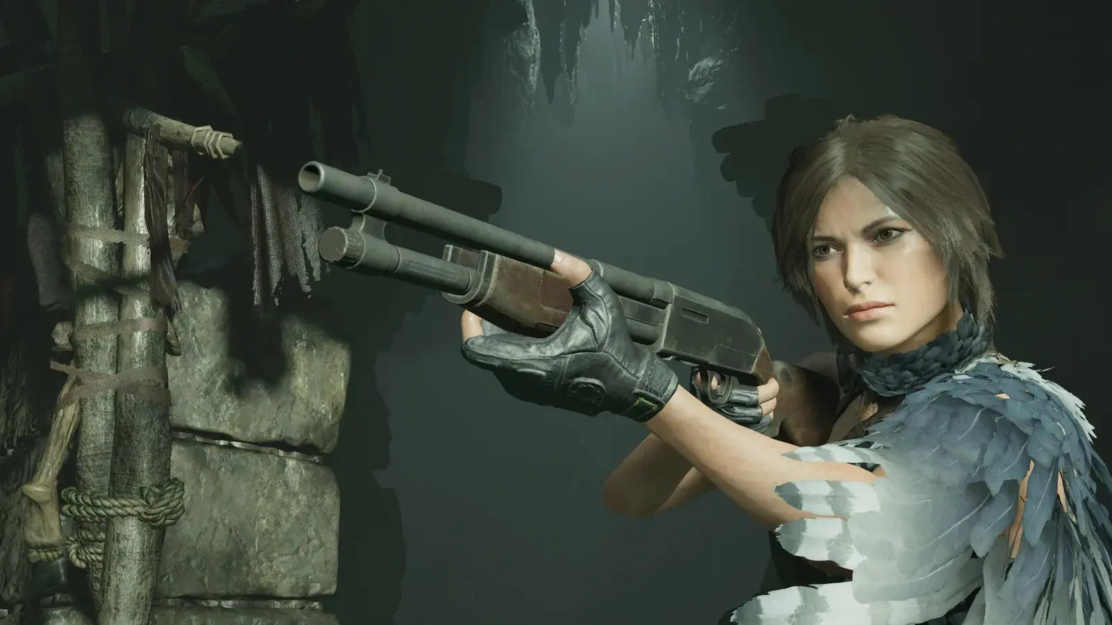 Lara holding the Bishop 600 in Shadow of the Tomb Raider