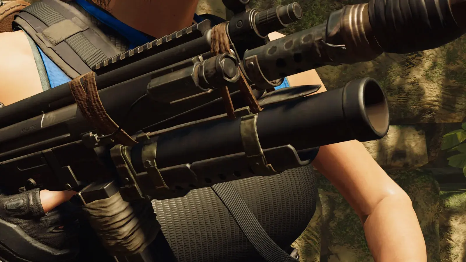 The Improvised Grenade Launcher fitted beneath Lara's rifle in Shadow of the Tomb Raider