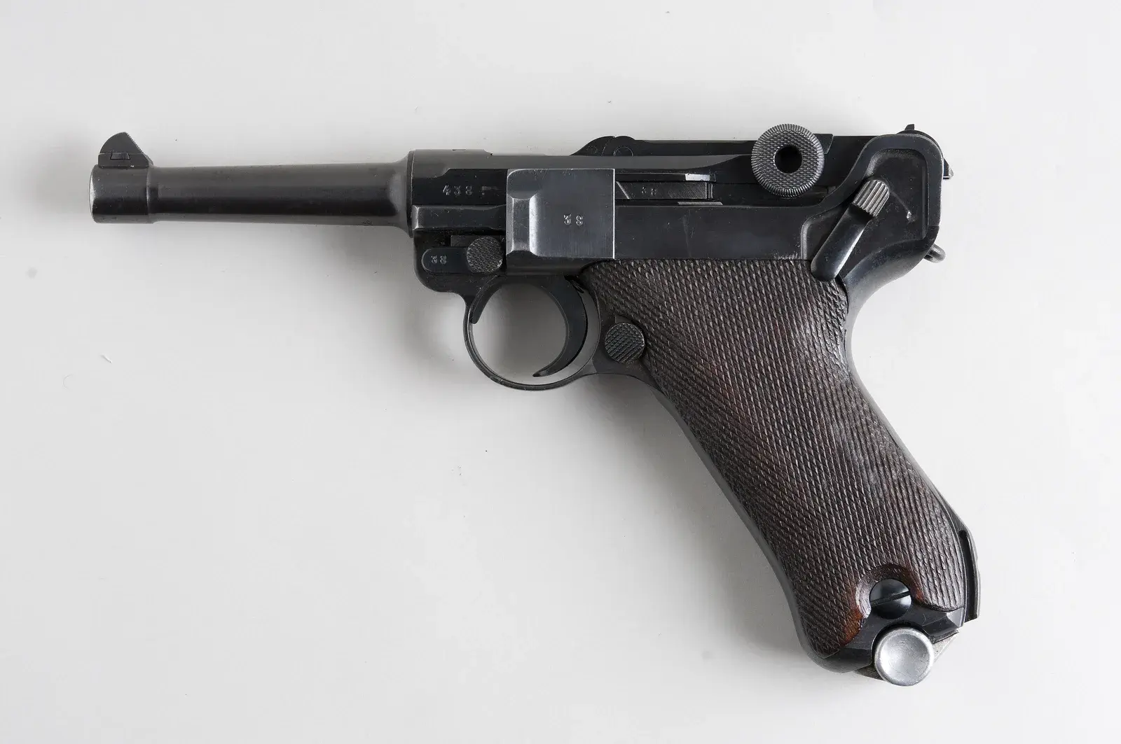 Luger P08 pistol photographed from the left side