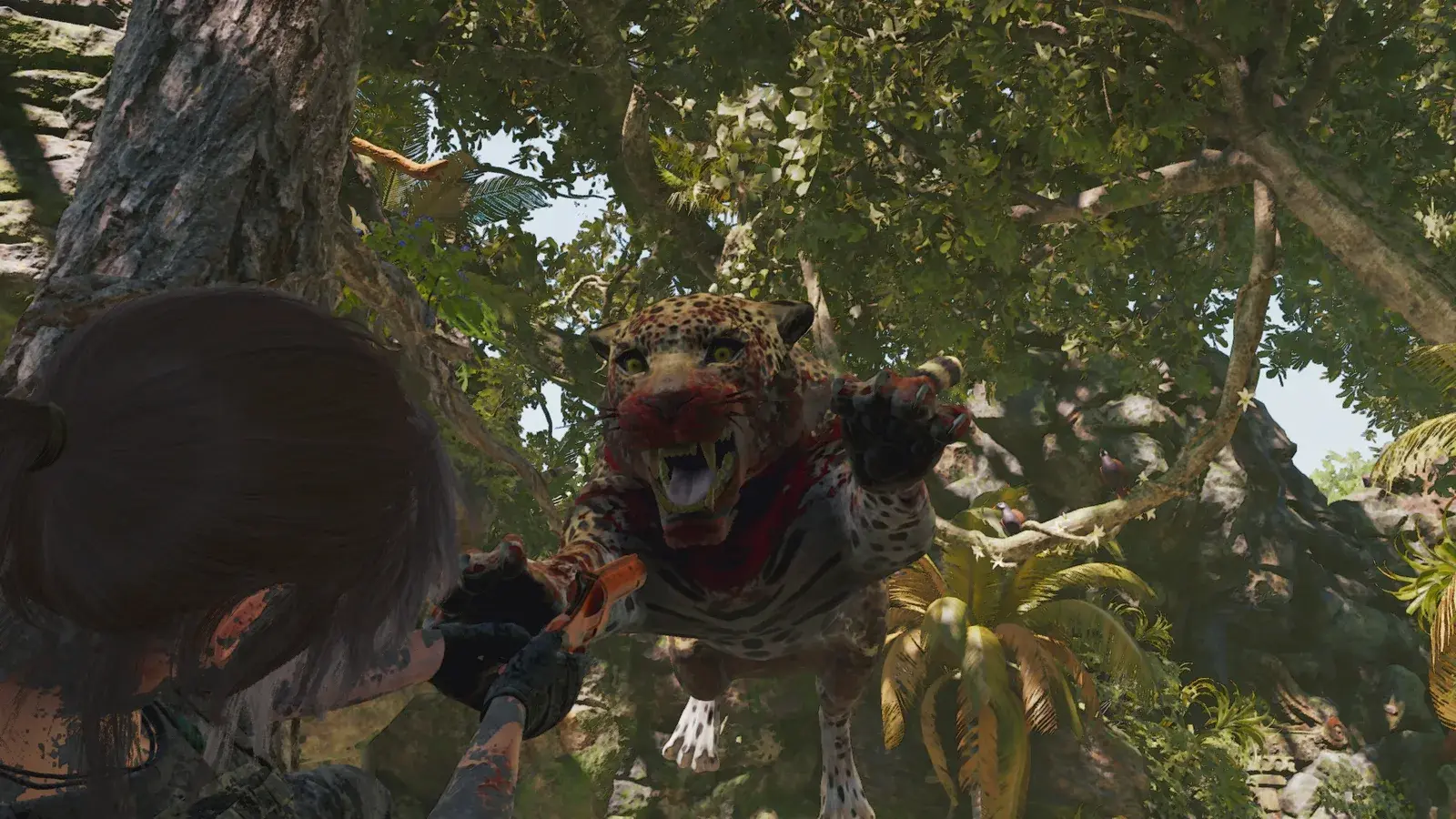 Lara holding the complete Orion-style flare gun in Shadow of the Tomb Raider