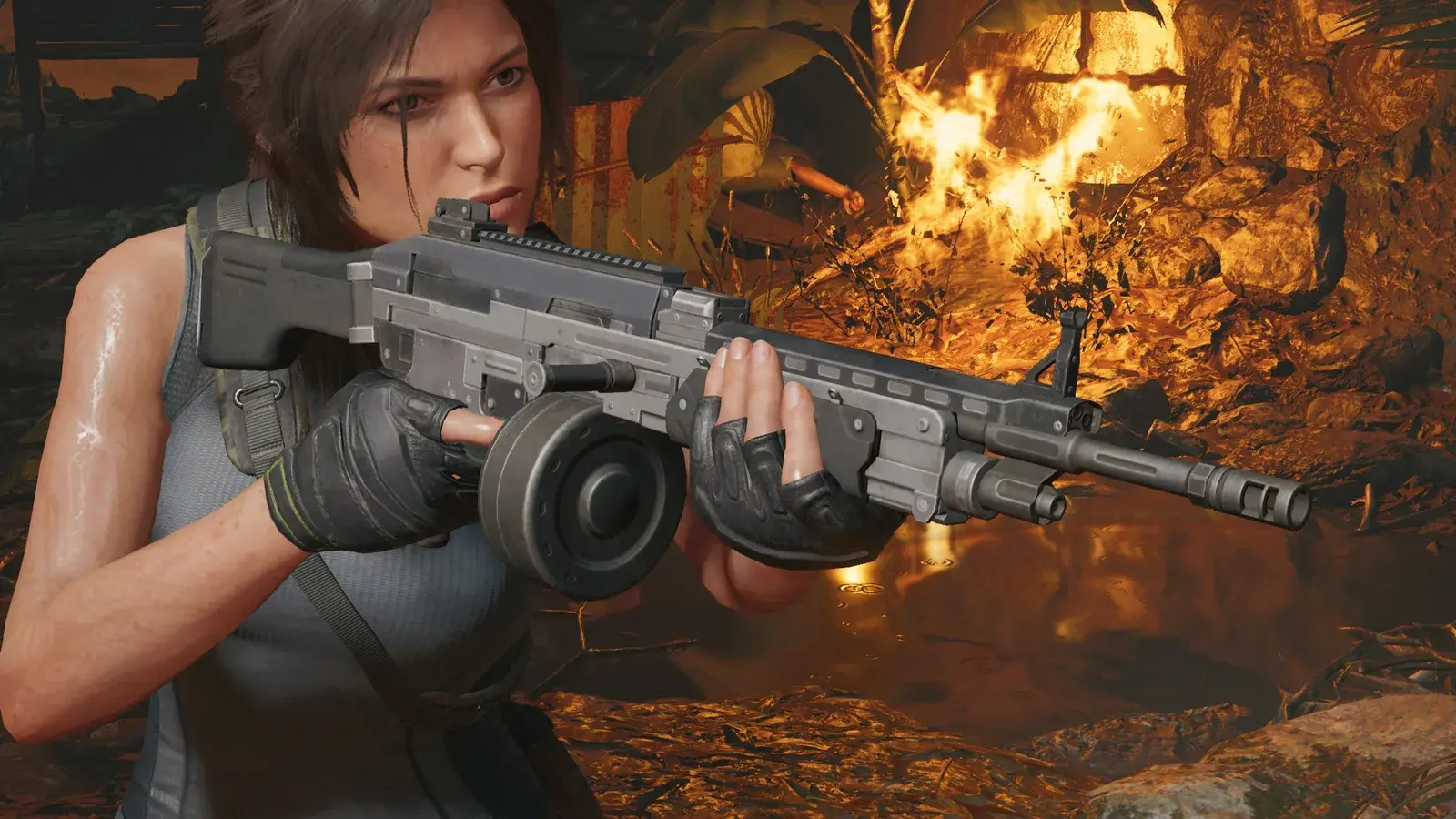 Lara holding the PN-TF 267 in Shadow of the Tomb Raider