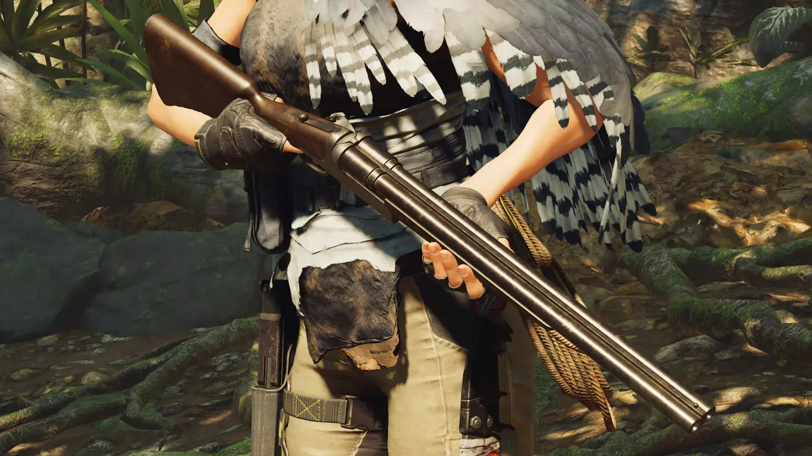 Lara holding the Sedgewick 707 in Shadow of the Tomb Raider