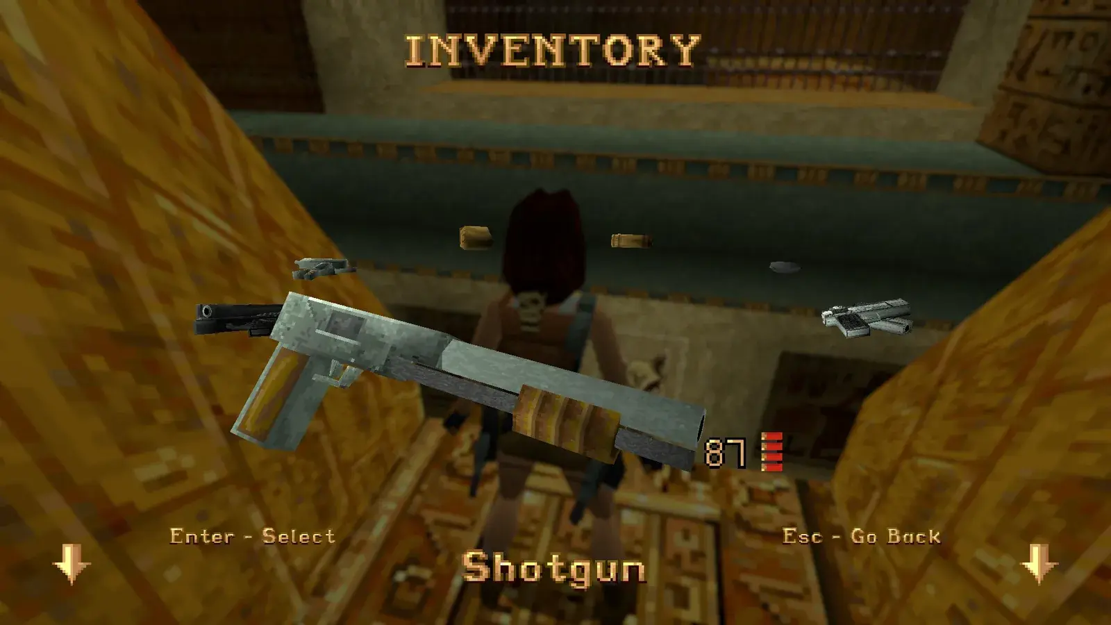 Lara holding the Shotgun in Tomb Raider II Remastered