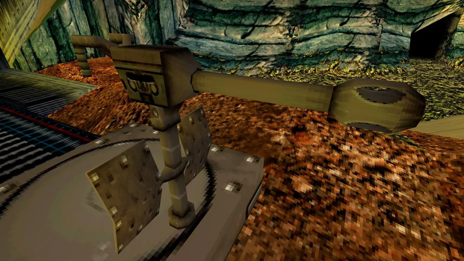 Lara operating the mounted Crash Site Gun in Tomb Raider III Remastered