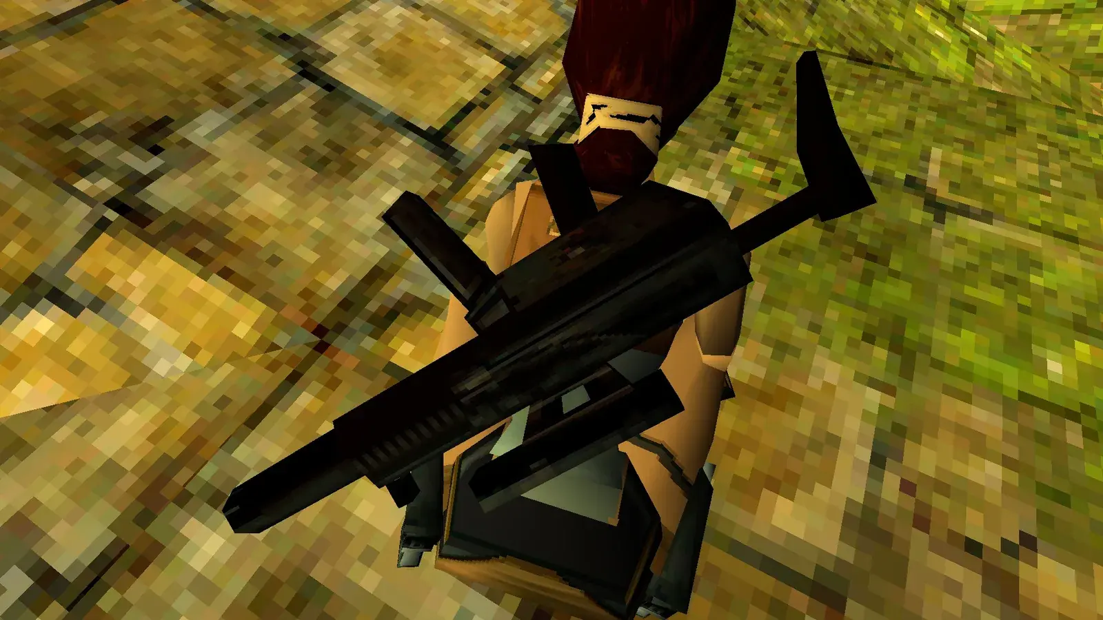 Lara aiming the MP5 in Tomb Raider III Remastered