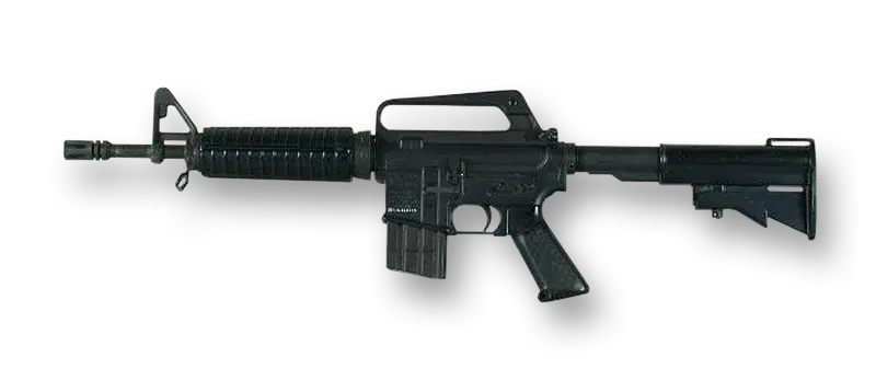 Compact Colt-family GAU-5A carbine isolated in side profile