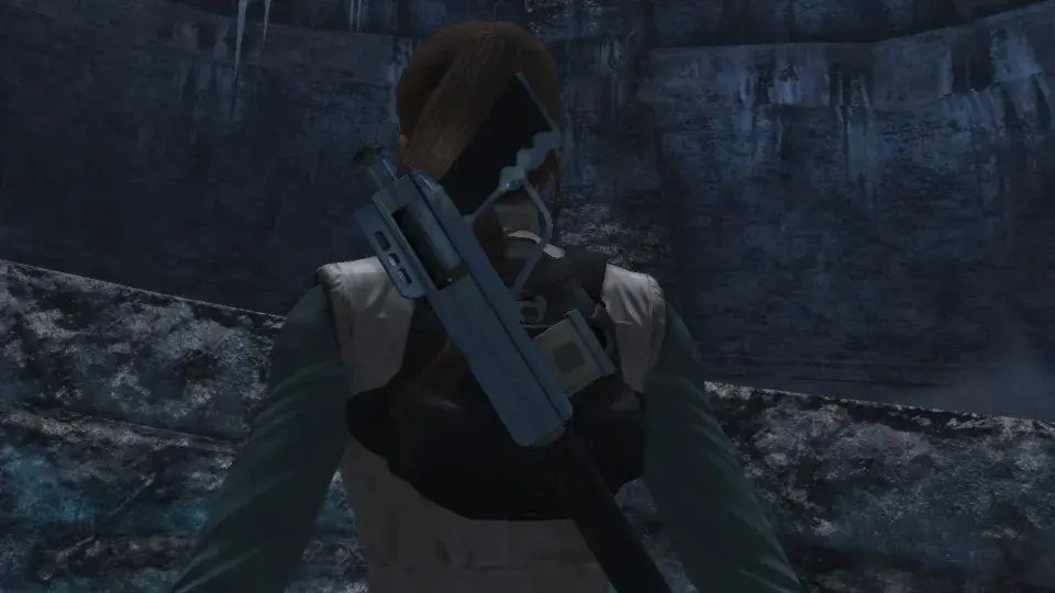 The silver MK-5 tranquilizer gun carried on Lara Croft's back in Tomb Raider Underworld