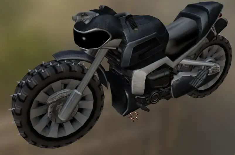 PlayStation 2 and Wii model of the Tomb Raider Underworld motorcycle with its small gun visible above the headlight