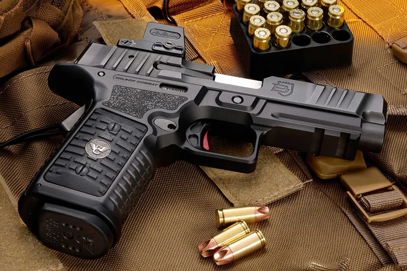 Wilson Combat BULWARK slide showing the optics-ready cut and pin-based red dot mounting system