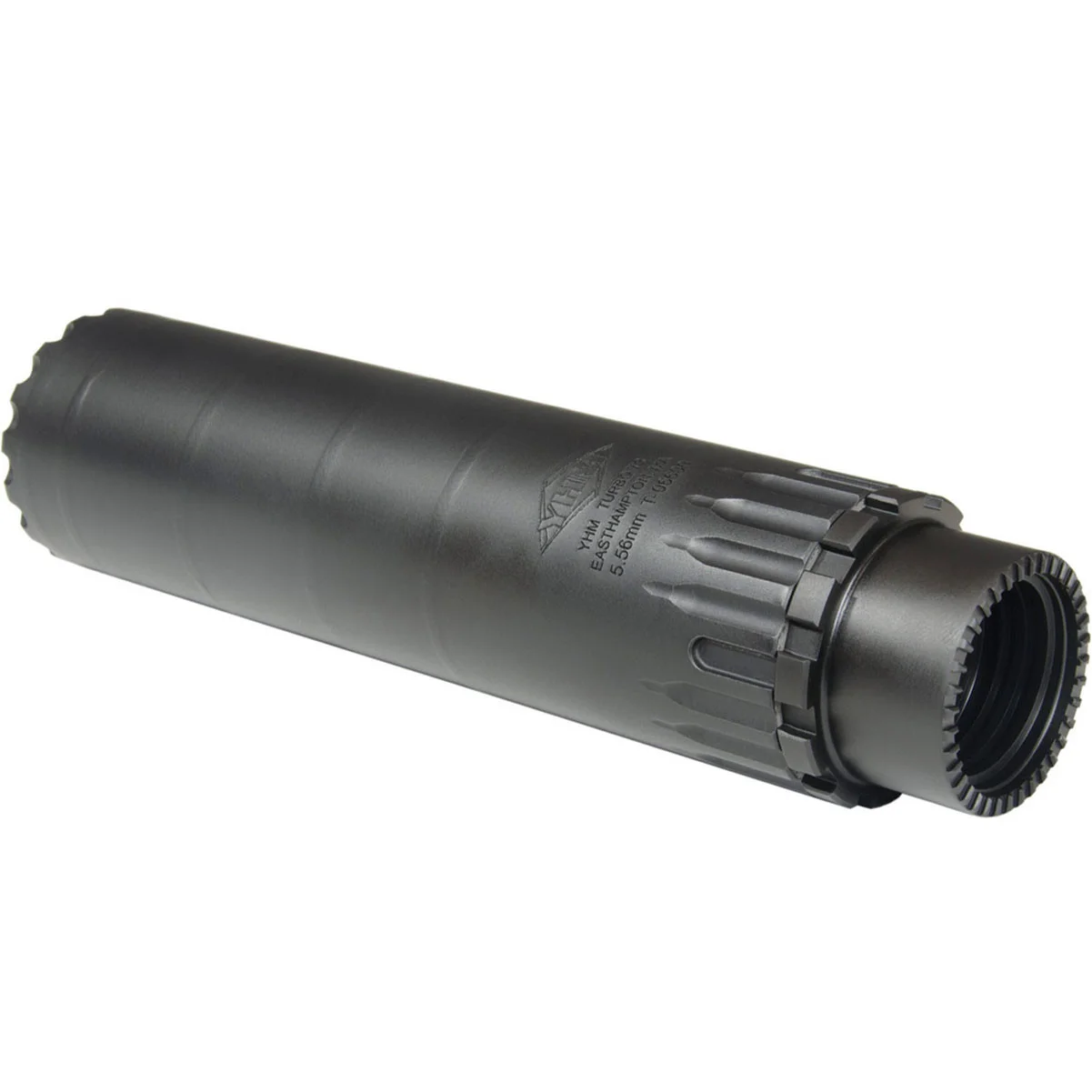 YHM Turbo T3 5.56 suppressor showing the rear HUB-compatible Phantom adapter
