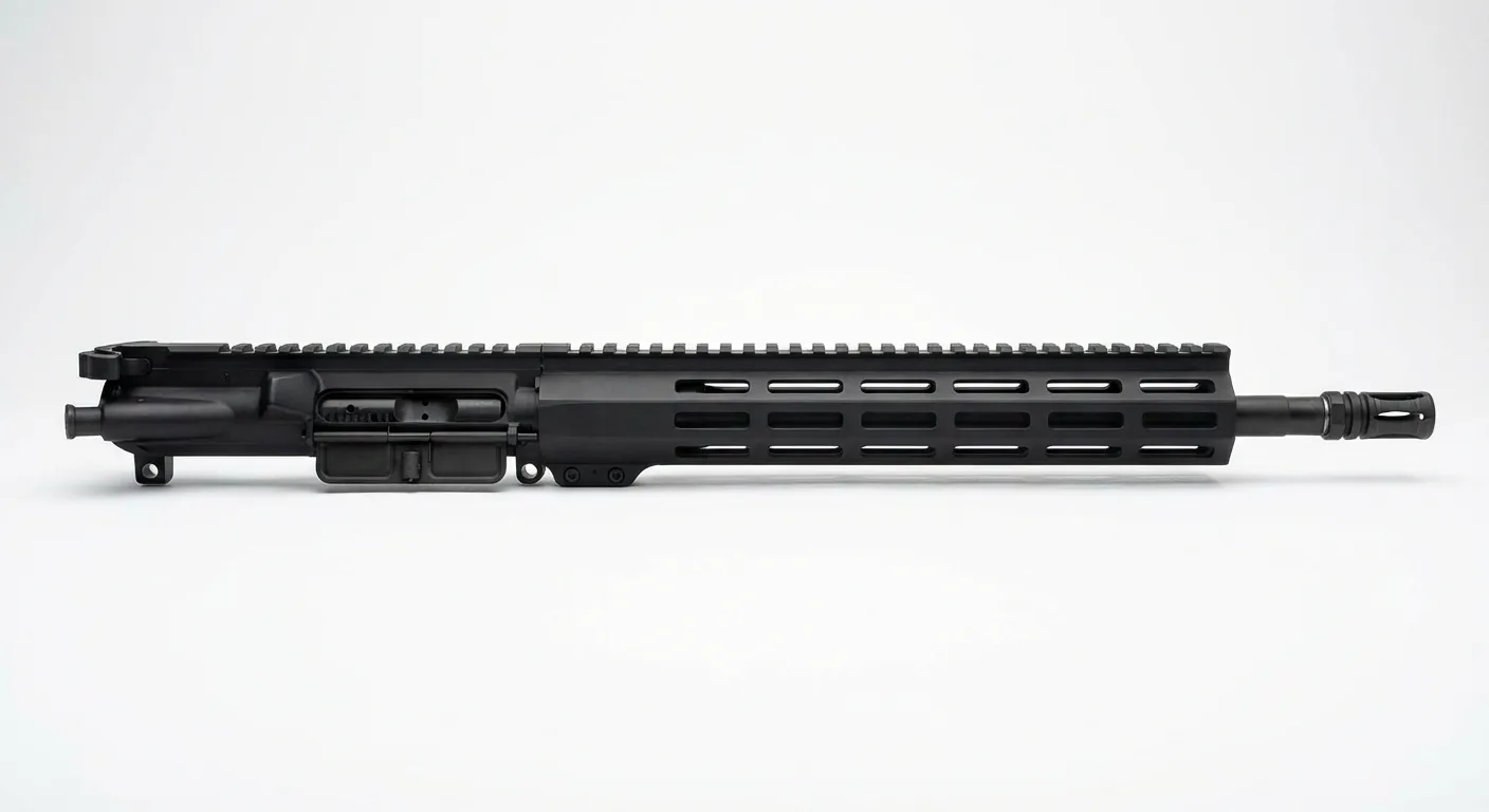 Complete AR-15 upper receiver with barrel, handguard, and charging handle installed