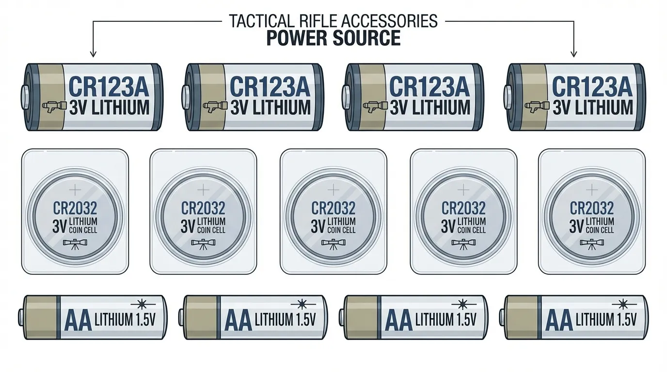 CR123A and CR2032 batteries for weapon lights and optics
